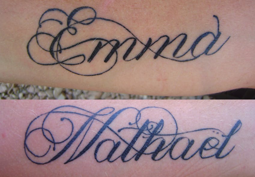 Les tatouages d'Emmanuelle pour Emma et
        Nathanaël