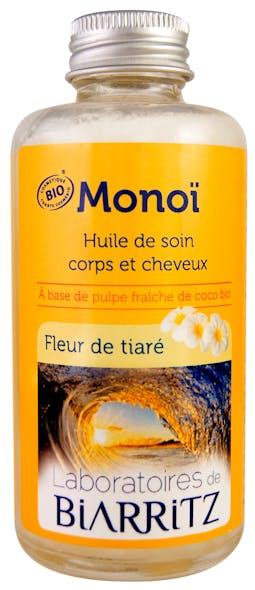 Monoï Fleur de tiaré Huile de Soin Corps et Cheveux
        certifiée bio,Laboratoires de Biarritz