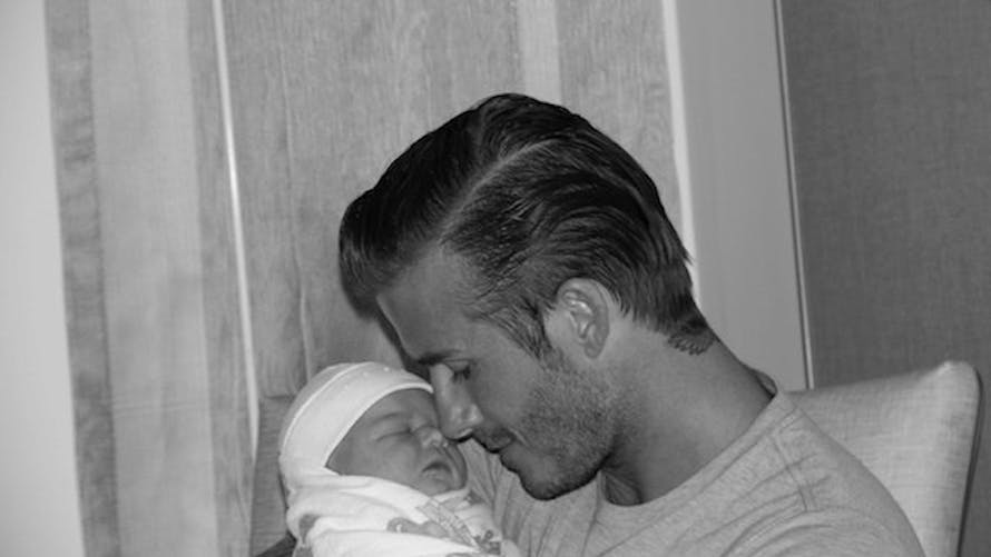 David Beckham et Harper à la naissance
