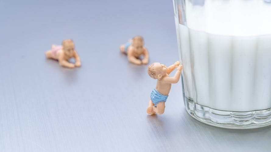 humour verre de lait et figurines de bébés