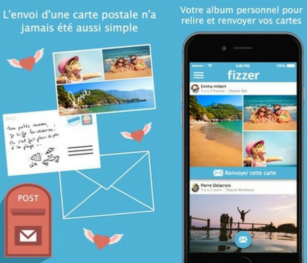 application Fizzer envoi cartes postales smartphone