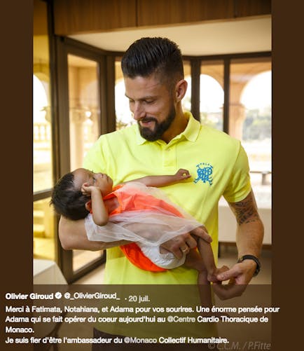 Olivier Giroud n'a pas dévoilé de photo avec ses enfants, mais a donné du temps à ceux qui sont hospitalisés