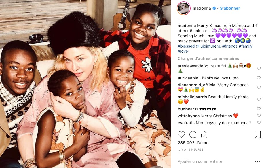Madonna et ses quatre enfants fêtent Noël