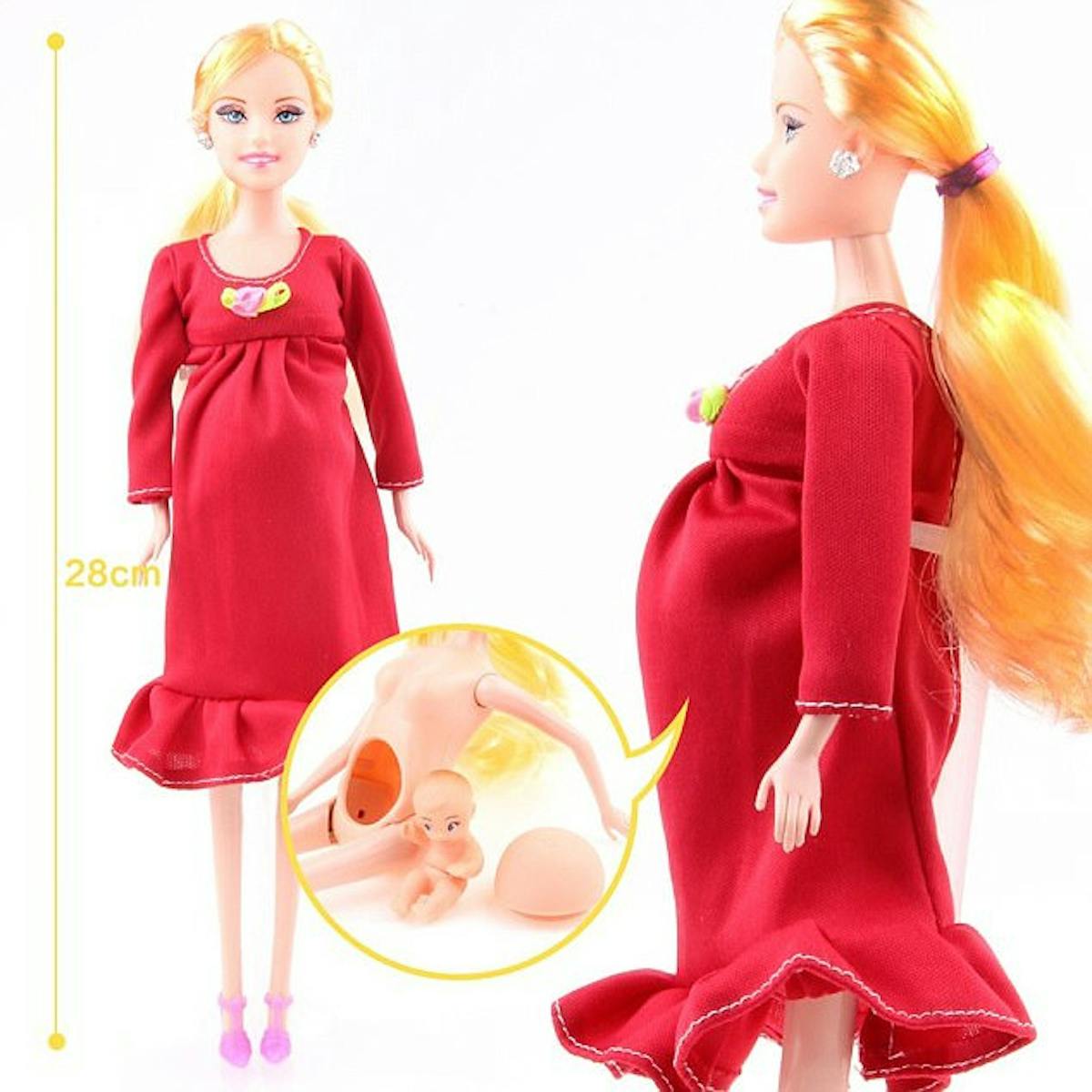 Kunhe Véritable poupée enceinte avec un bébé dans son ventre, rouge