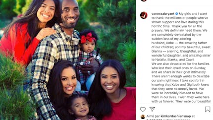Mort de Kobe Bryant et de sa fille : son épouse se dit "anéantie"
