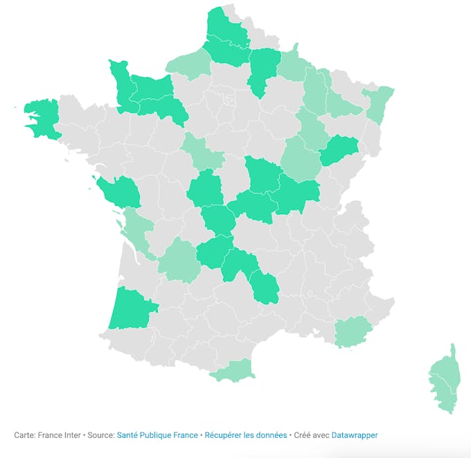 Carte de France créée à partir des chiffres de Santé Publique France par France Inter