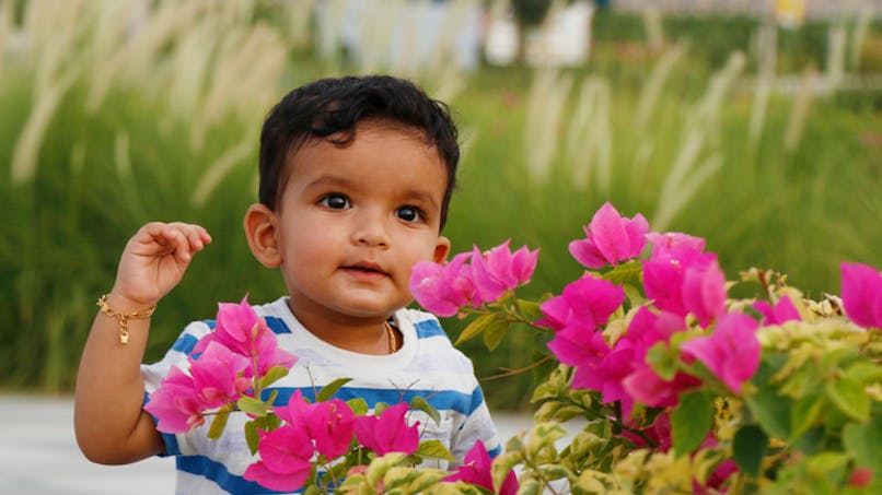 bébé parmi les fleurs