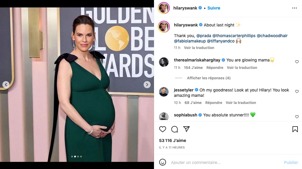 Hilary Swank et son baby-bump ont fait merveille aux Golden Globes 2023