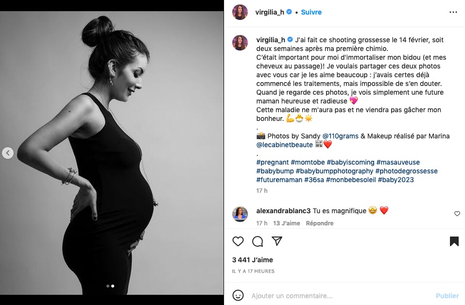 Virgilia Hess : photos de grossesse une semaine après sa première chimio