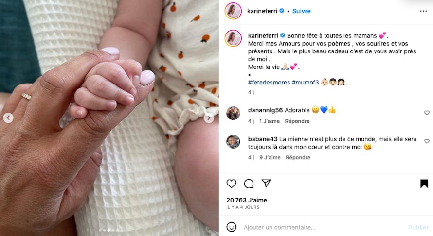 Karine Ferri dévoile la main de sa petite Sasha né le 3 mai 2023