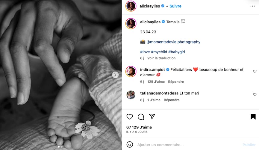 Alicia Aylies annonce la naissance de sa petite Tamalia