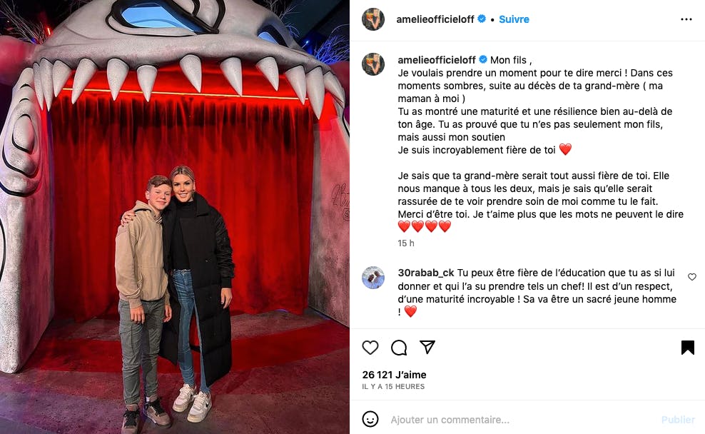 Amélie Neten fière de son grand garçon