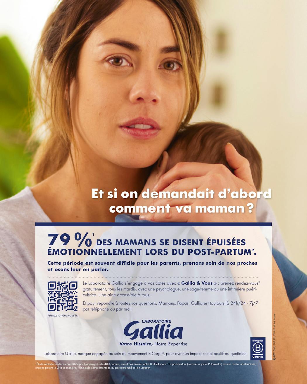 Affiche de la campagne Gallia "Osons parler du post-partum"