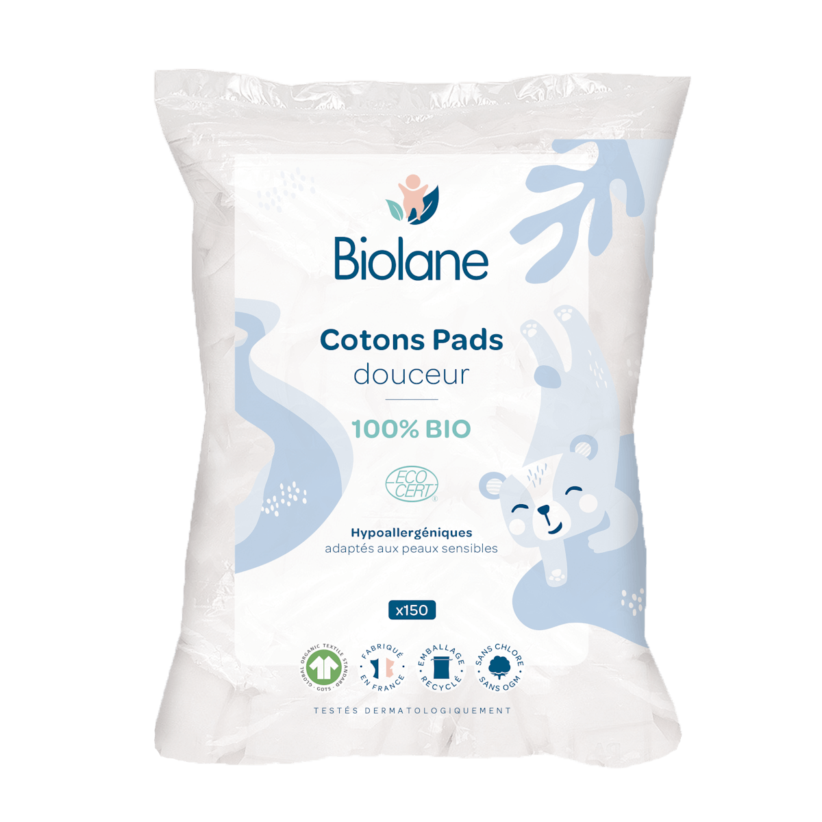 BIOLANE - Cotons pads douceur - Bébé - 100% Bio - 150 Cotons - Peaux  sensibles - Change & Toilette - Dès la naissance - Fabriqués en France