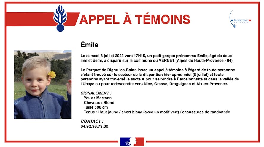 L'appel à témoins à la suite de la disparition d'Émile.