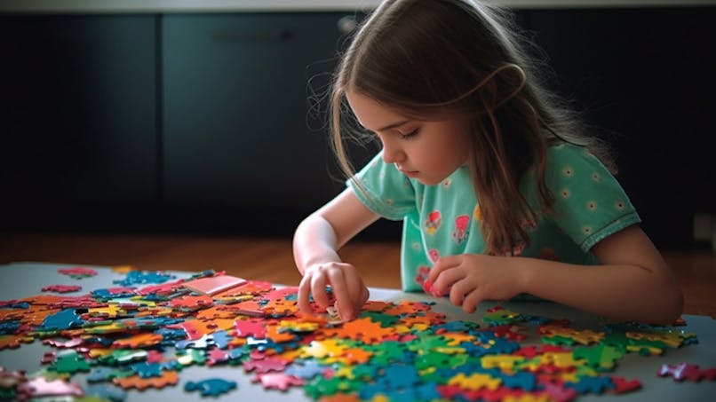 fillette jouant avec un puzzle