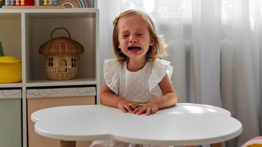 Une petite fille pleure. 