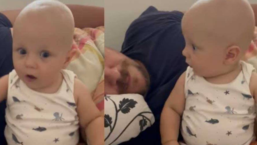 La vidéo hilarante (et trop chou) d’un bébé effrayé par les ronflements de son père 