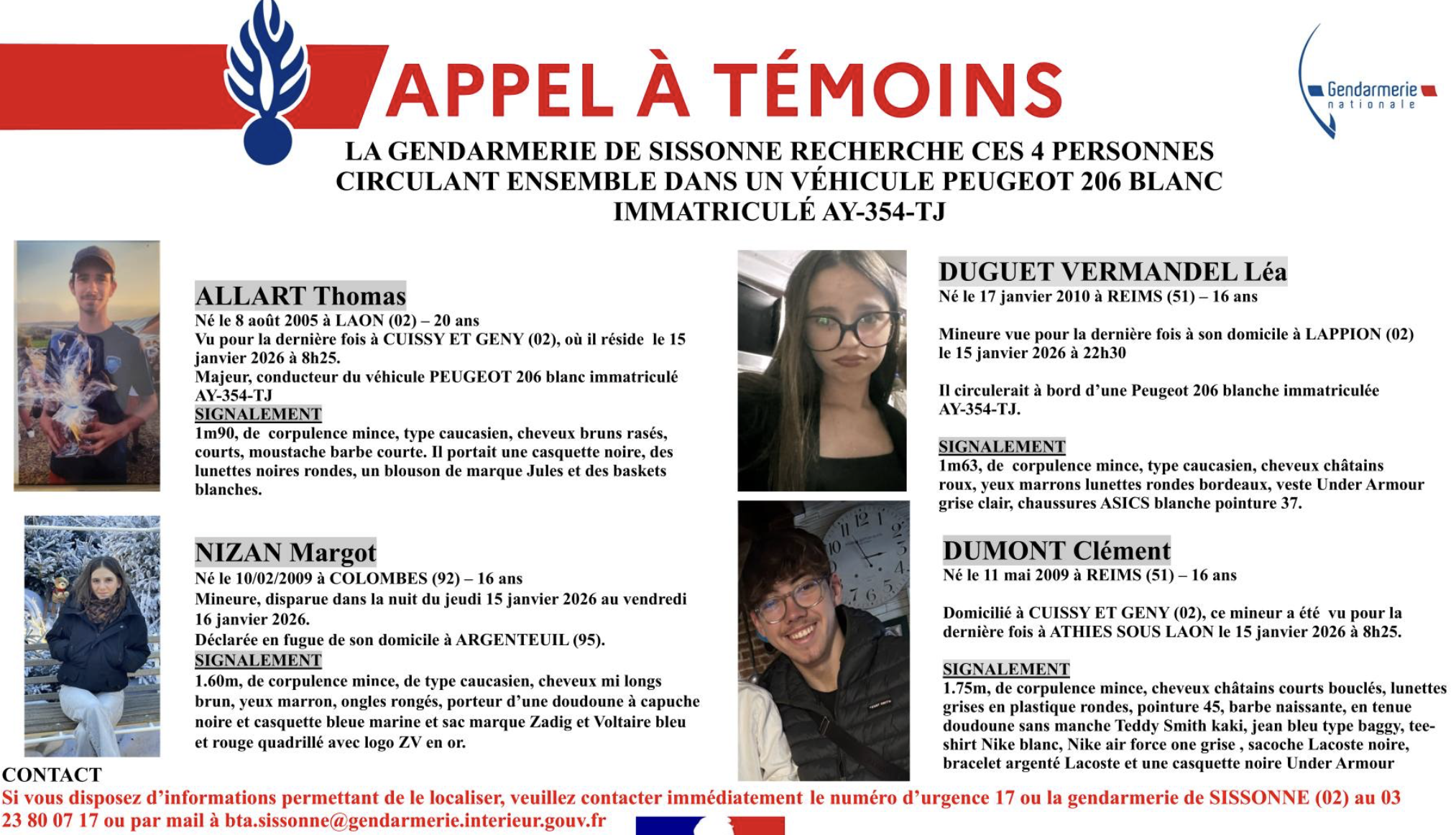 Après quatre jours sans nouvelles, un appel à témoins lancé pour retrouver quatre jeunes, dont trois mineurs